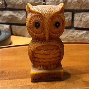 Vintage MCM Owl Candle - 6.5” tall - 2.5” base. “Who-ooos Old? Happy Birthday!